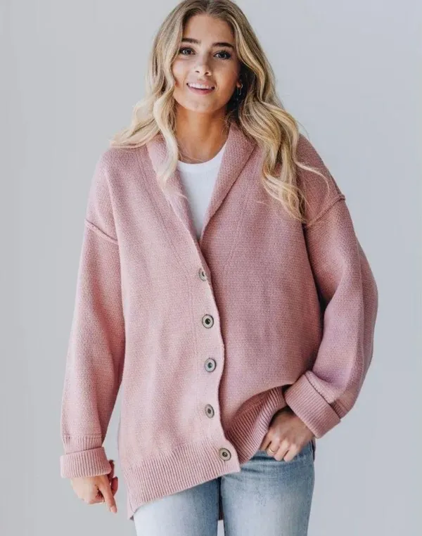 Free People Chamomile Oversize Cardigan in Rose - Image 3