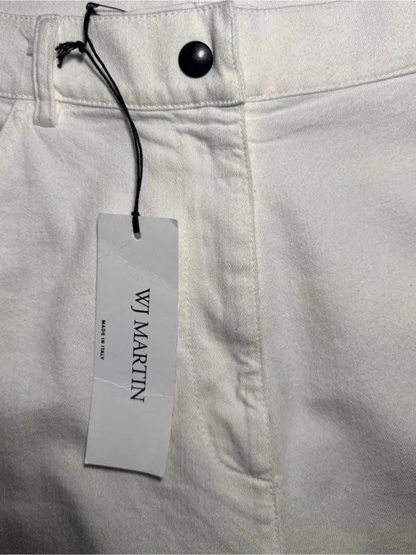 WJ Martin Roberta White Wide Leg Denim Pants Cotton Linen Blend NWT Sz 46 US 10 - Image 6