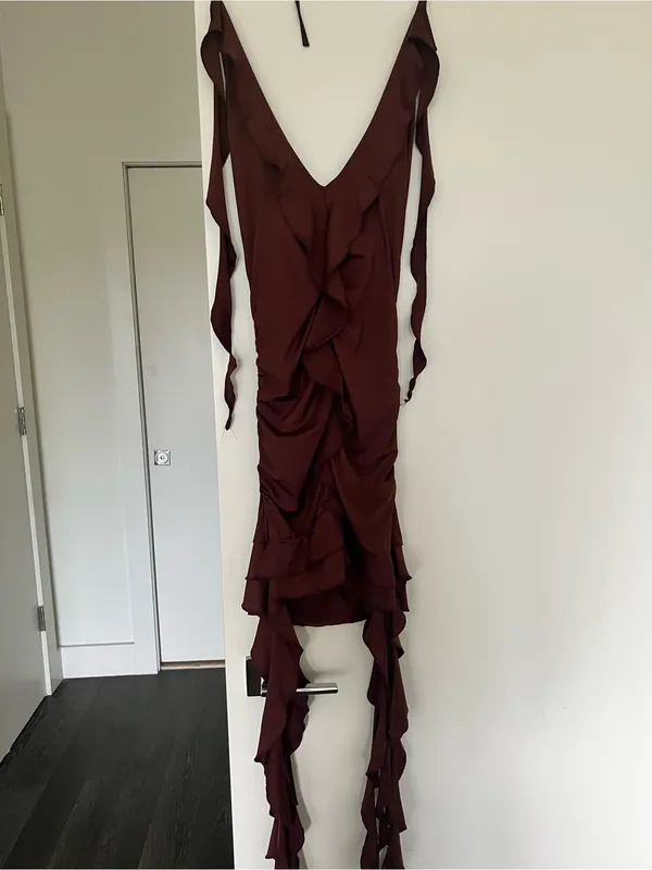 Women’s Brown Ruffle Halter Mini Dress - Image 3