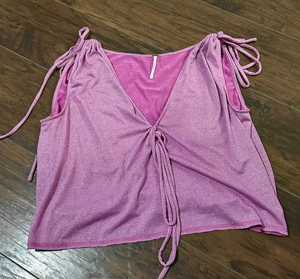 Free People wanna dance convertible Metallic pink purple shoulder tie sleeveless top - Image 2