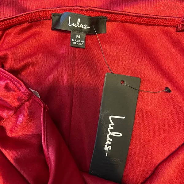 1300 | NWT Lulus Red‎ Satin Cutout Bodycon Holiday Cocktail Mini Dress Womens M - Image 5