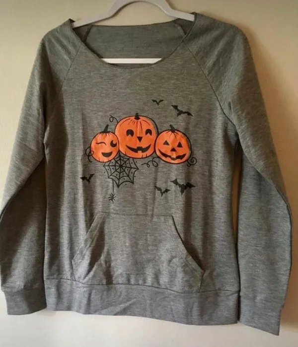 Pumpkin Sweatshirt, Medium 🎃 Gray - Image 3