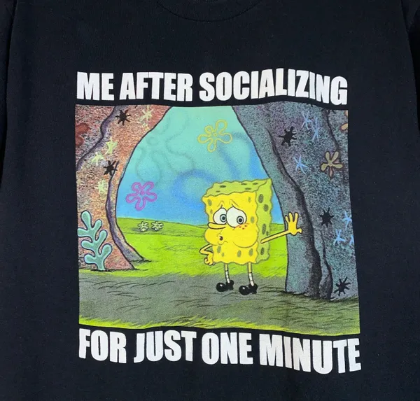 Viacom International SpongeBob SquarePants Graphic T-Shirt Me After Socializing Funny Tee Cotton M - Image 2