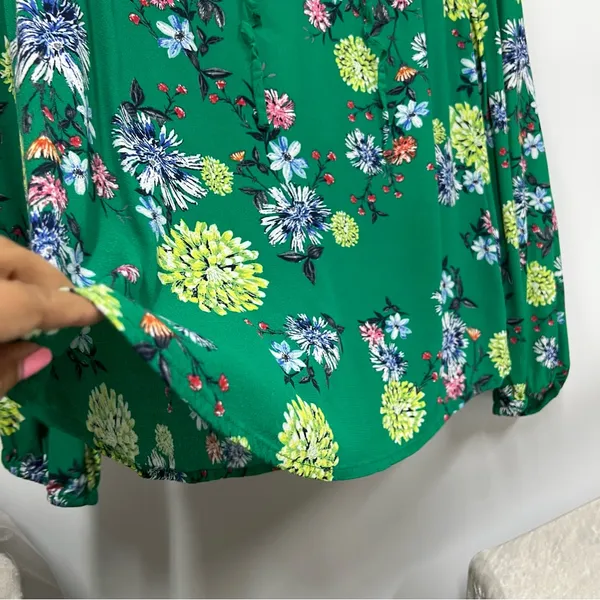 LOFT xl Green Floral Blouse women’s ruffle lightweight long sleeve casual top - Image 10