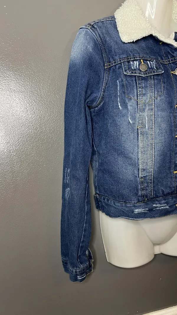 Reserve Fairfax Jacket Womens Small Sherpa Lined Denim Trucker Shearling Collar - Image 2