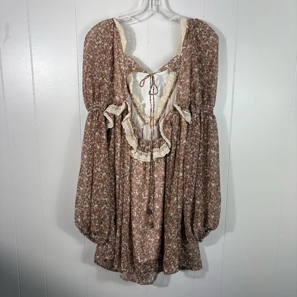 Free People Pennie Babydoll Chiffon Floral Ruffle Trim Long Sleeve Dress Small S - Image 9