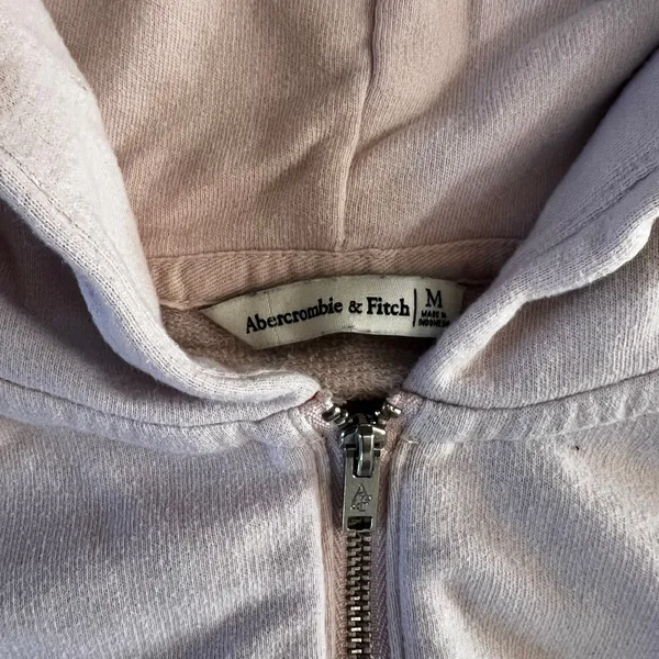 Abercrombie & Fitch Cropped Full Zip Hoodie Light Pink Hoodie | M - Image 4