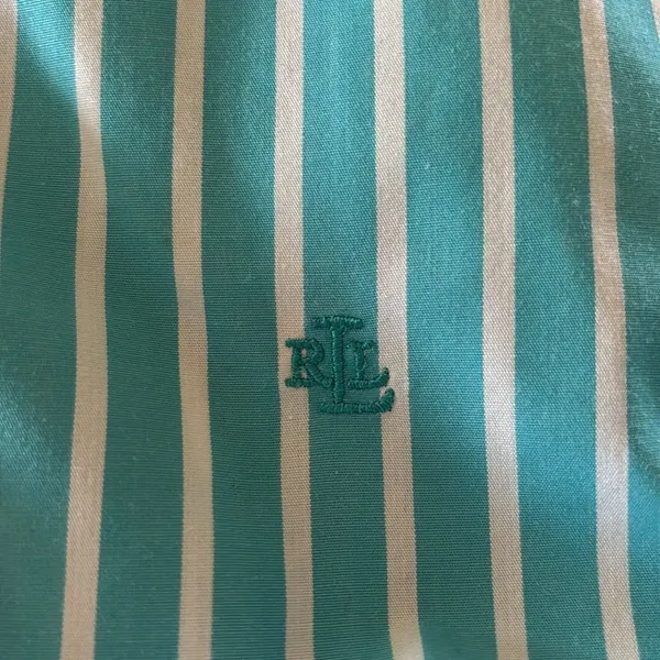 Lauren Ralph Lauren Blue White Stripe Button Down Blouse Sz L 100% Cotton Logo - Image 5