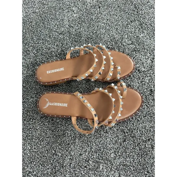 Cushionare Tonya Slide Sandals Womens 9.5 Tan/Camel Studded Triple Strap - Image 2