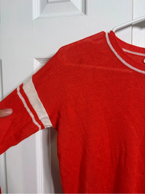 Women’s Madewell Red Crewneck Sweater with Stripe Detail size xs 100% linen - Image 4