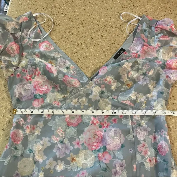 NWOT Lulus Elegant Personality Slate Blue Floral Burnout Midi Dress - Image 8