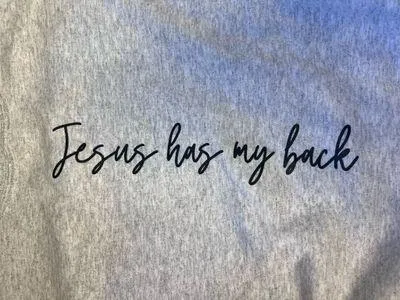 Heather grey “ Jesus has my back” crewneck - Image 3