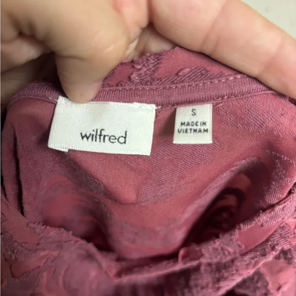Wilfred Semi Sheer Textured Long Sleeve Top Small Burgundy Minimalist Chic - Image 3
