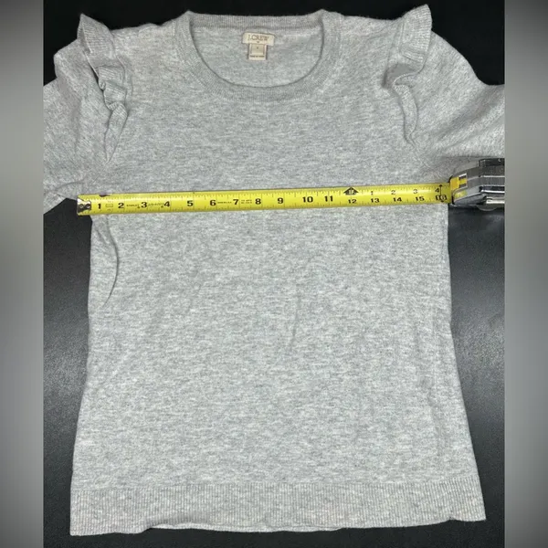 J. Crew Size S Gray Ruffle-Sleeve Crewneck Merino Wool Blend Sweater - Image 3
