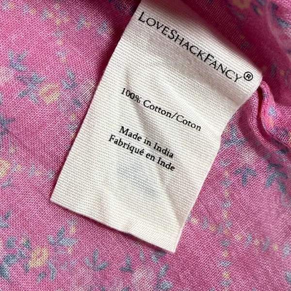 LoveShackFancy Pink Floral Cotton Tie Neck Tassel Peasant Blouse Small - Image 6