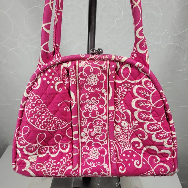 VTG Vera Bradley Eloise Bag Large Barbie Hot Pink Kiss Lock Dome Shoulder Purse - Image 5