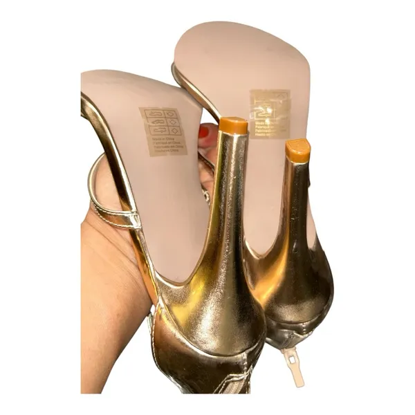 David’s Bridal Triple-Strap Gold Metallic Stiletto heels Style BACI Women’s Sz 8 - Image 12