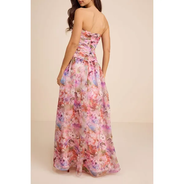 Lulus Kasandra Pink Multi Floral Organza Drop Waist Maxi Dress Formal Small NWT - Image 4