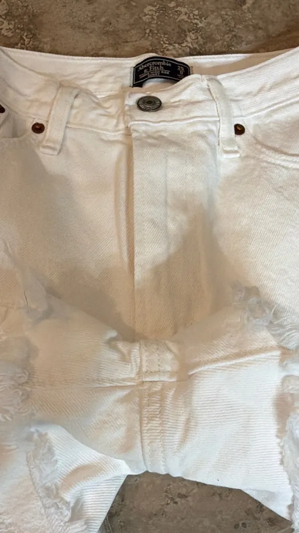 Abercrombie & Fitch White Distressed Denim Cutoff Shorts - Image 3