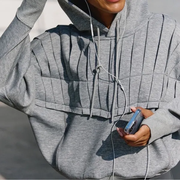 NEW FREE PEOPLE | We The Free‎ Pick it Up Pleated Pullover Gray Hoodie Sz L - Image 3