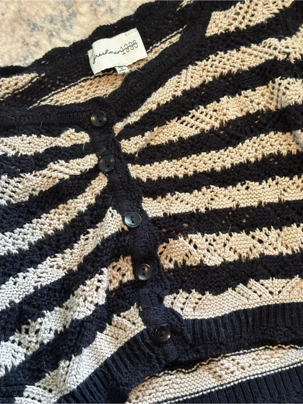 Black and Cream Striped Knit Sweater and Skirt Set Cottage - Image 3