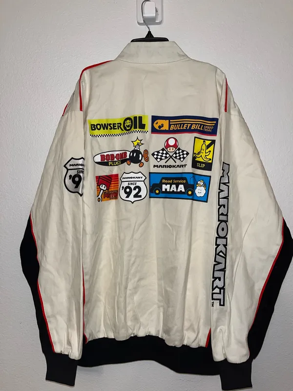 Nintendo Brand New Mario Kart Racing Jacket Large Cream Graphic Bomber - Image 12