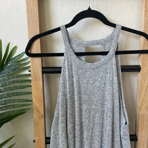 Audrey 3+1 Gray Open Back Tank | Flowy, High Neck, Soft Knit, Casual Layer - Image 2