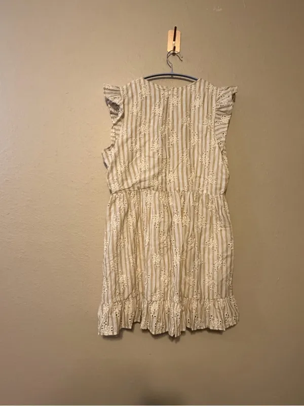 Lulus Sunny Crush Beige and Ivory Striped‎ Embroidered Mini Dress Size XL NWT - Image 8