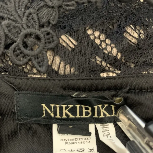 Nikibiki Lace‎ Chevron Mini Dress Womens Small Black Tan Halter High Neck D22947 - Image 2