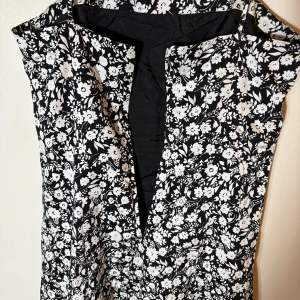 Ann Taylor Black White Floral Fit & Flare Spaghetti Strap Dress Size 12‎ - Image 6