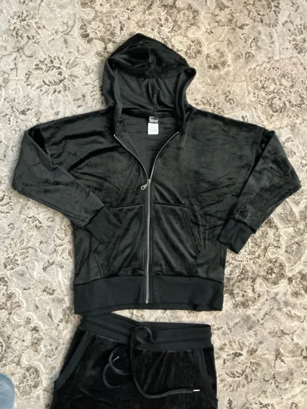 Felina Black Velour Lounge Zip Hoodie Set🖤 NEW - Image 4