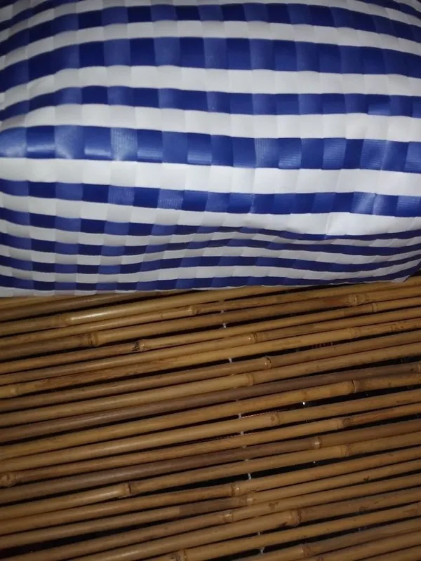Wax Straw L Seaside Striped Tote Bag in Blue White - Image 2