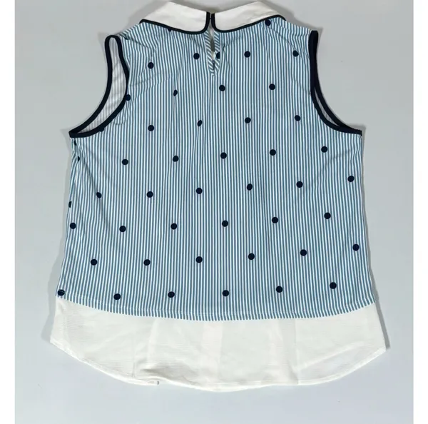 Faith and Joy Blue White Striped Polka Dot Dots Collared Sleeveless Layered Tank Top Shirt Blouse Size S 🩵✨ - Image 6