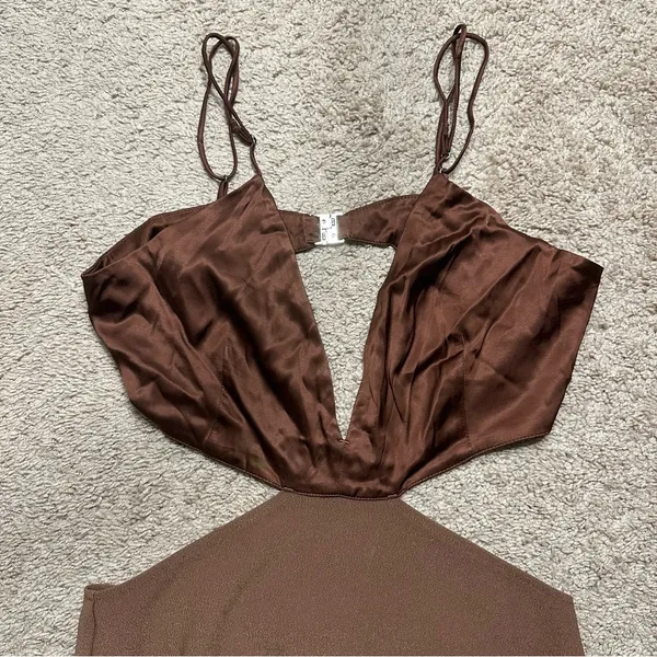 NWT Abercrombie & Fitch Chocolate Brown Satin Maxi - Image 5