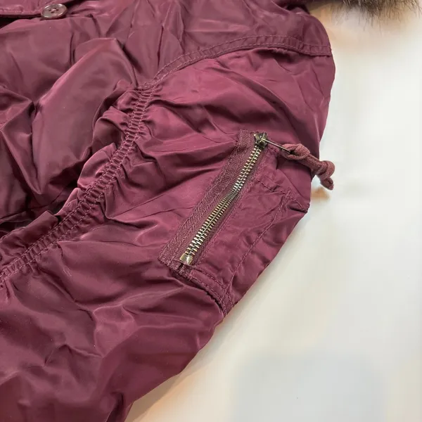 Abercrombie & Fitch Womens Maroon Red Fur Trim Hooded Lined Parka Jacket Size XS - Image 7