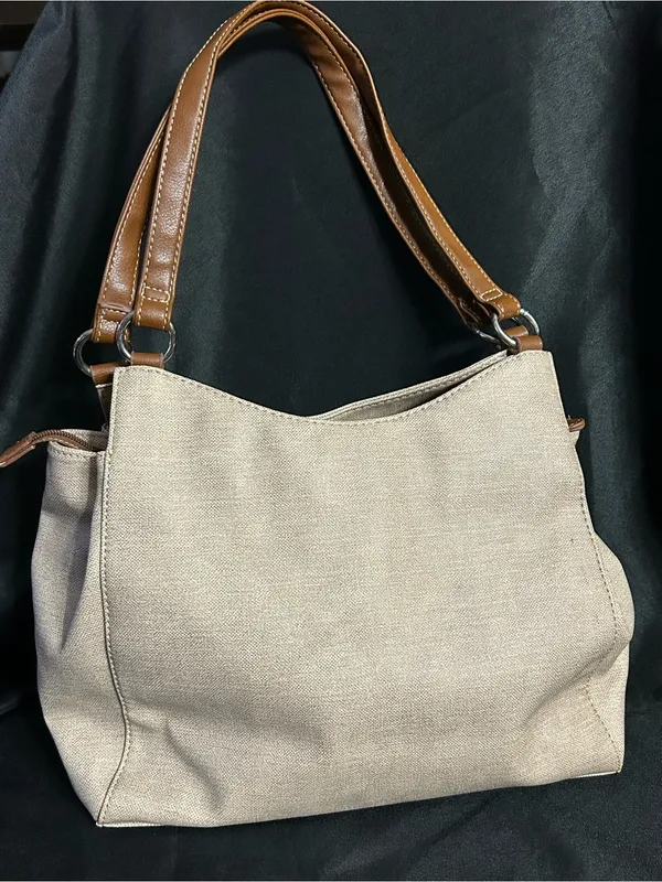 Koltov Women’s Classic Neutral Canvas Tote Shoulder Bag with Brown Trim - Image 2