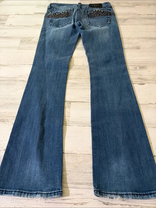 Miss Me Blue Denim Bootcut Jeans with Embellished Wing Pockets Size 29 - Image 6