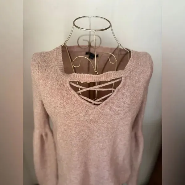 American Eagle Criss Cross Lace Up V Neck Sweater Pink Size M - Image 10