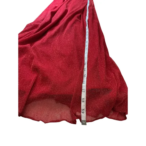 May Queen Couture Red Glitter Beaded Halter Keyhole Evening Gown‎ Dress 10 - Image 7