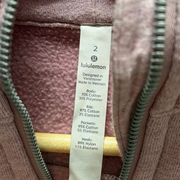 Lululemon Light Cotton Fleece Scuba Zip Hoodie Heathered Pink Size 2 - Image 8