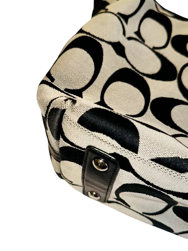 Coach Black/Gray/Blue Signature Stripe Hampton Weekend Stripe Tote - Image 10