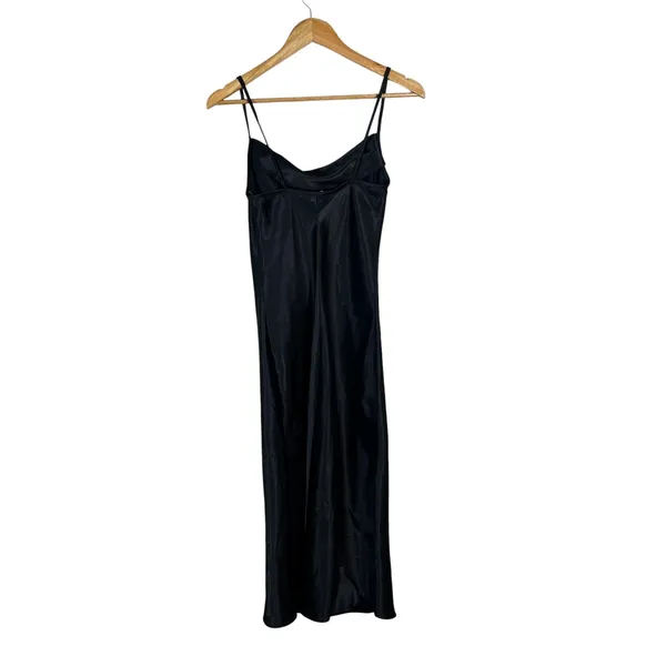 Bebe Cowl Neck Solid Satin Slip Midi Nightgown Black Y2K Minimalist Slit Size S - Image 5