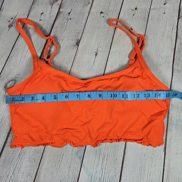 Aerie Orange Textured Lettuce‎ Hem Scoop Bikini Swim Top Crop Bra L - Image 8