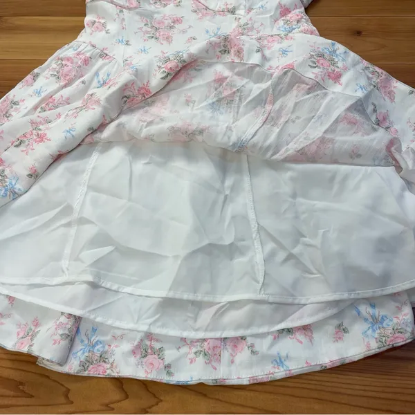 Altar'd State Floral Corset Milkmaid Mini Dress Lined White Pink Blue XL NWT - Image 9
