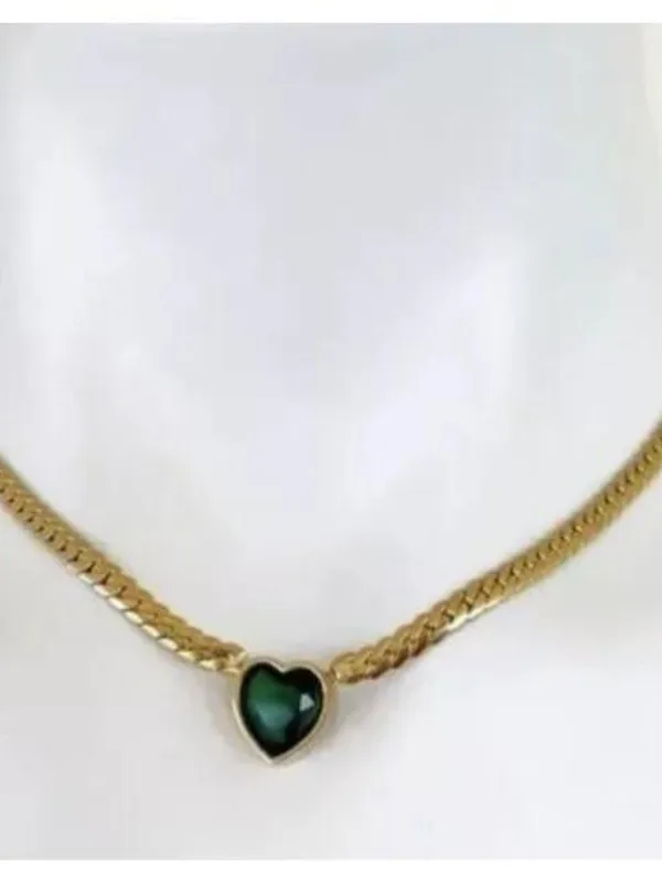 18K Gold Plated Green Heart snake chain Necklace Stainless Steel womens jewelry - Image 10