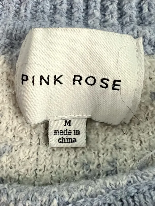 Pink Rose Light Blue Crewneck Sweater with Cream Butterflies - Image 2