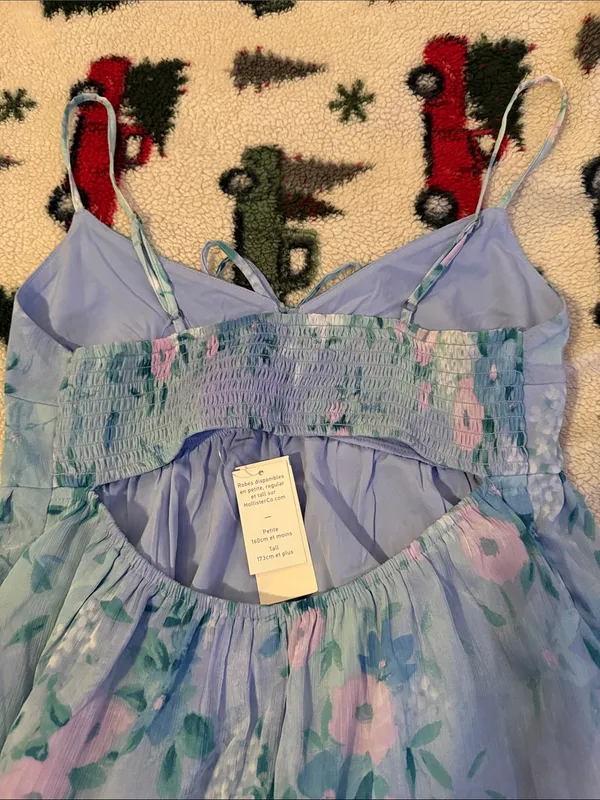 Hollister Light Blue Floral Spaghetti Strap Tiered Dress - Image 8
