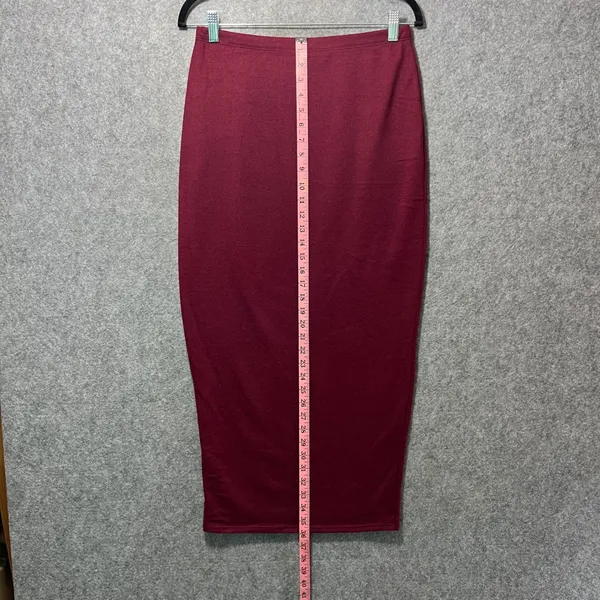 GO Couture Burgundy‎ knit Maxi Pencil Skirt Size L Stretchy Pull On - Image 2