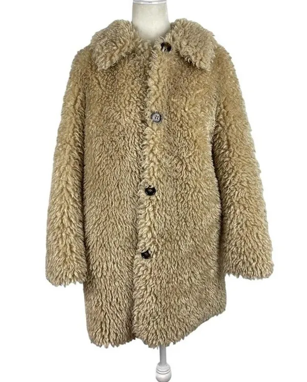 Zara Faux Fur Long Teddy Sherpa Jacket Coat Natural Beige Size Small 8490/241 - Image 14