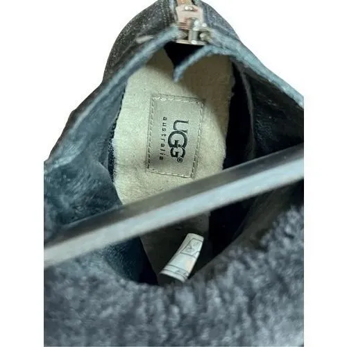 UGG Antonia Black Suede Fur Cuffed Wedge Boot Bootie 9 Quiet Luxury Casual Chic‎ - Image 8